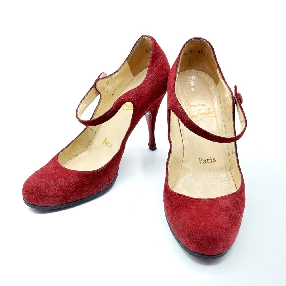 Christian Louboutin Red Suede Eventa 100 Mary Jane Pumps size 35.5/US 5.5